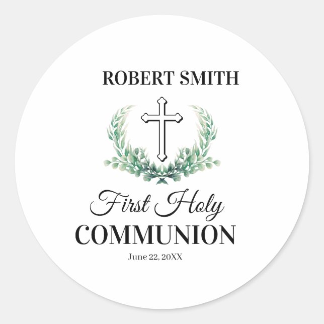 Adesivo Redondo Green leaf first communion  (Frente)