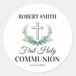 Adesivo Redondo Green leaf first communion 