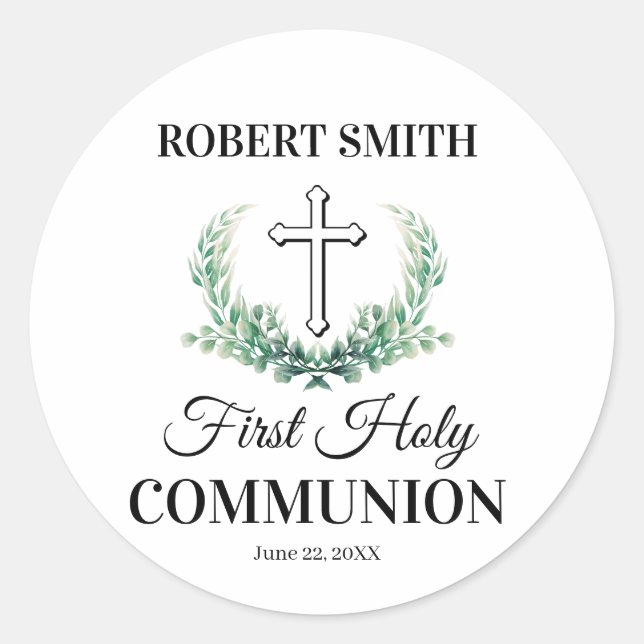 Adesivo Redondo Green leaf first communion  (Frente)