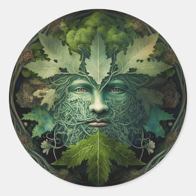 Adesivo Redondo Green Man Mandala Fantasy Art (Frente)