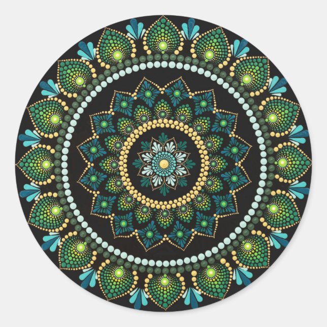 Adesivo Redondo Green Mandala | Pintado manualmente | Geometria Sa (Frente)
