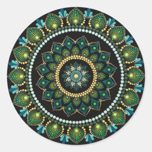 Adesivo Redondo Green Mandala   Pintado manualmente   Geometria Sa