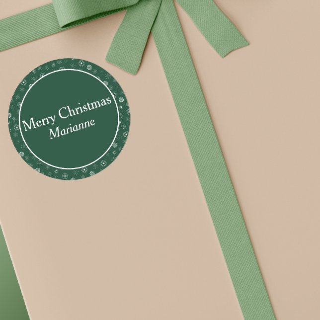 Adesivo Redondo Green Modern Snowflakes Feliz Natal (Green & Snowflakes Sticker)