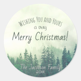 Adesivo Redondo Green Mountain Pines Festivo Feliz Natal