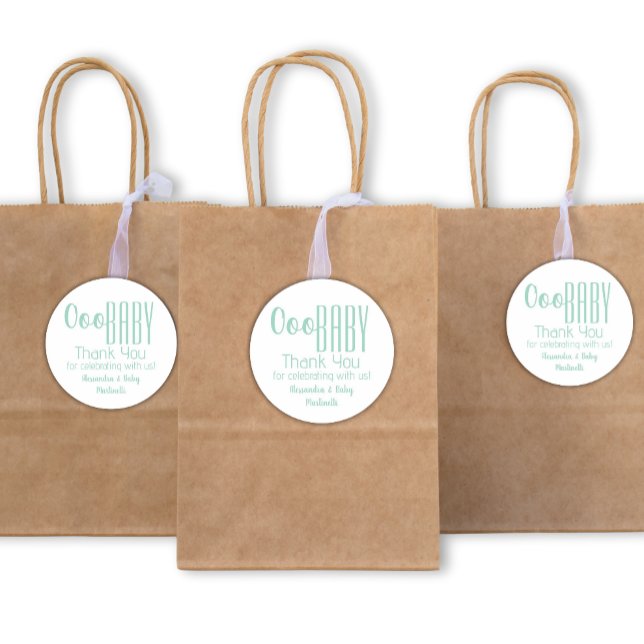 Adesivo Redondo Green Ooo Baby Obrigado Chá de fraldas (Green Ooo Baby Thank You Stickers for Gender Neutral Baby Shower Favors)