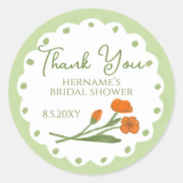 Adesivo Redondo Green Orange Whimsical Thank You Bridal Shower