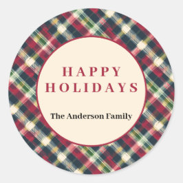 Adesivo Redondo Green Red Tartan Plaid Custom Christmas Holiday