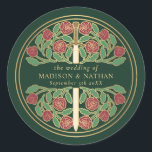 Adesivo Redondo Green Royal Medieval Sword Wedding<br><div class="desc">Celebrate your special day with this Royal Medieval Sword Wedding design against a green background. You can customize this further by clicking on the "PERSONALIZE" button. PLEASE NOTE: The gold on this item is NOT real foil and is printed in flat colors</div>