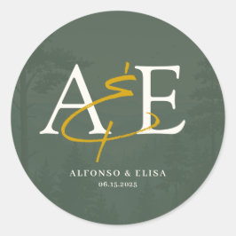 Adesivo Redondo Green Rustic Forest Watercolor Wedding