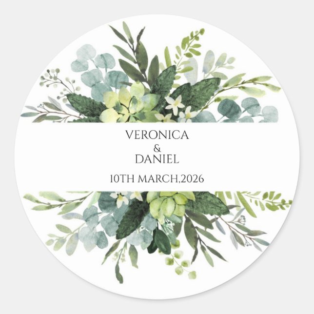 Adesivo Redondo Green Rustic Wedding Circle Sticker (Frente)