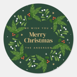 Adesivo Redondo Green Snowflake Feliz Natal