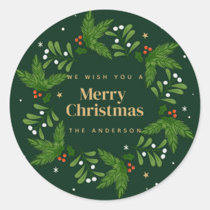 Adesivo Redondo Green Snowflake Feliz Natal