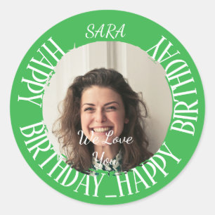 Adesivo Redondo green Sticker para aniversário totalmente personal