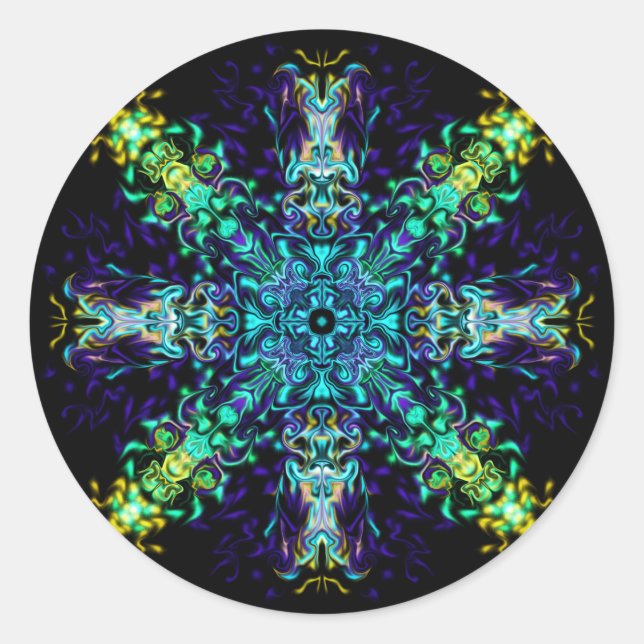 Adesivo Redondo Green Teal Psychedelic Bohemian Mandala (Frente)
