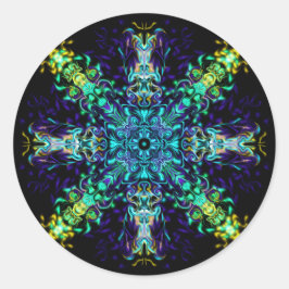 Adesivo Redondo Green Teal Psychedelic Bohemian Mandala