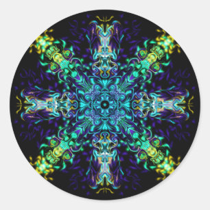 Adesivo Redondo Green Teal Psychedelic Bohemian Mandala