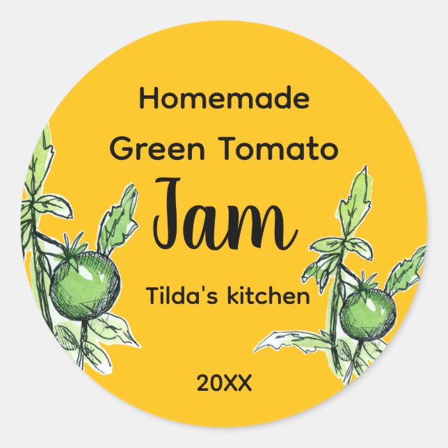 Adesivo Redondo Green Tomato Jam Homemade Product Label  (Frente)