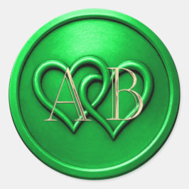 Adesivo Redondo Green Two Hearts Intertwined Monogram Wedding