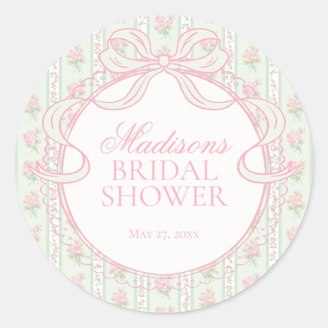 Adesivo Redondo Green Vintage Fancy Floral Bridal Shower Seal (Frente)