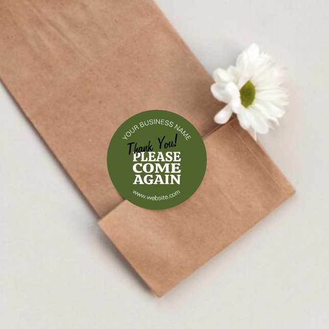 Adesivo Redondo Green Vintage Inspirou "Obrigado Venham Novamente! (Criador carregado)