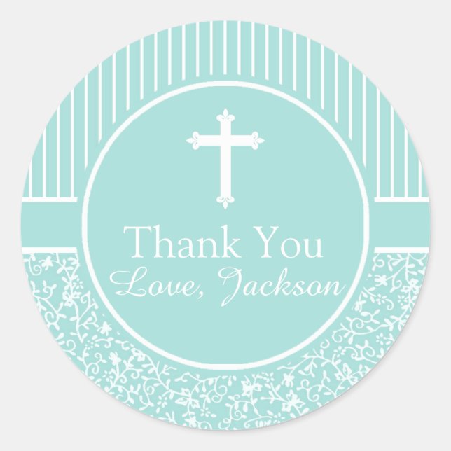 Adesivo Redondo Green White Stripes Floral Cruz Obrigado Rapaz (Frente)