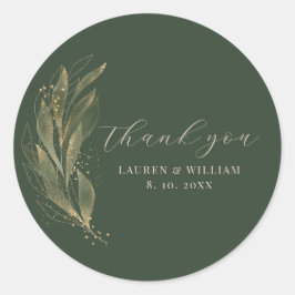 Adesivo Redondo Greenere Dourado Casamento com Folha Obrigado