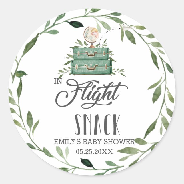 Adesivo Redondo Greenery Adventure Suitcase No Voo Snack Favor (Frente)
