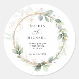 Adesivo Redondo Greenery and Gold Wedding Sticker
