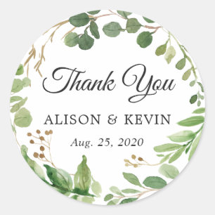 Adesivo Redondo Greenery Deixa Wreath Casamento Favor Obrigado
