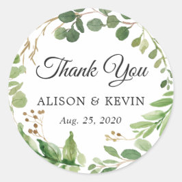Adesivo Redondo Greenery Deixa Wreath Casamento Favor Obrigado