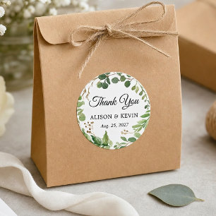 Adesivo Redondo Greenery Deixa Wreath Casamento Favor Obrigado
