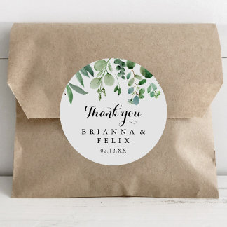Adesivo Redondo Greenery Eucalyptus Obrigado Favor De Casamento