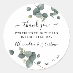 Adesivo Redondo Greenery Eucalyptus Wedding Obrigado