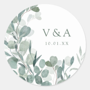 Adesivo Redondo Greenery Eucalyptus Wedding Sticker