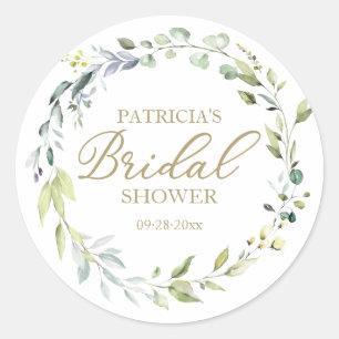Adesivo Redondo Greenery Eucalyptus Wreath Chá de panela Favor Tag