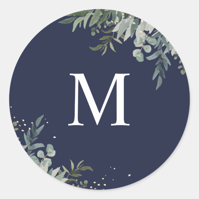Adesivo Redondo Greenery | Fecho de Envelope de Casamento Monogram (Frente)