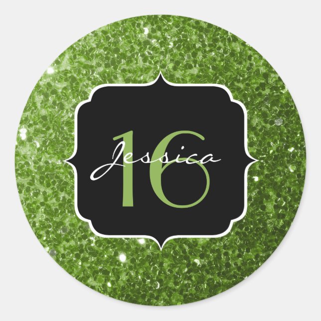 Adesivo Redondo Greenery Green Glitter brilha Doce 16 (Frente)