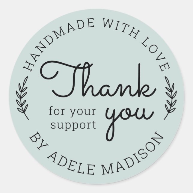 Adesivo Redondo Greenery Homemade Com Amor Obrigado (Frente)