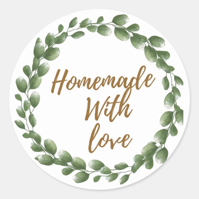 Adesivo Redondo Greenery 'Homemade with Love' Round Sticker (Frente)