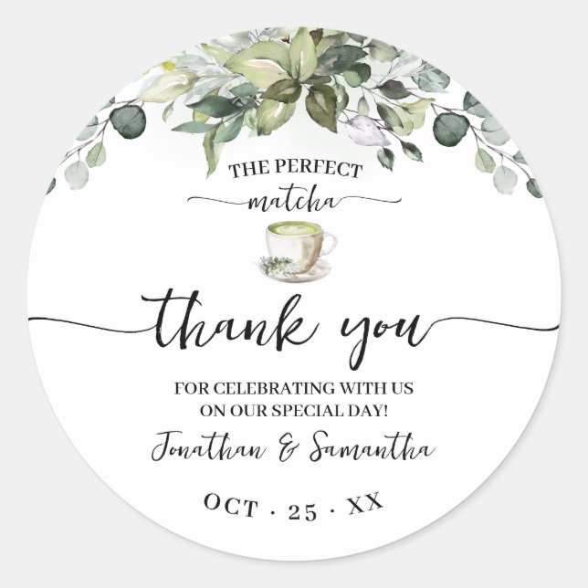 Adesivo Redondo Greenery Matcha Thank You Bridal Shower Favor (Frente)