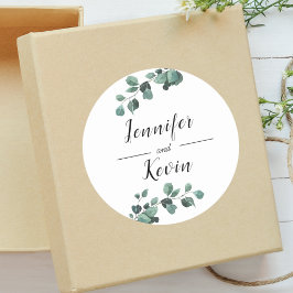 Adesivo Redondo Greenery Moderna Eucalipto Casamento Personalizado