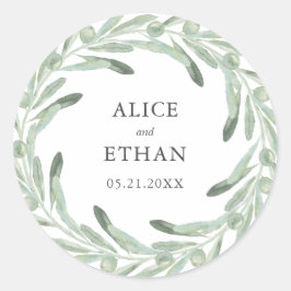 Adesivo Redondo Greenery Olive Wedding
