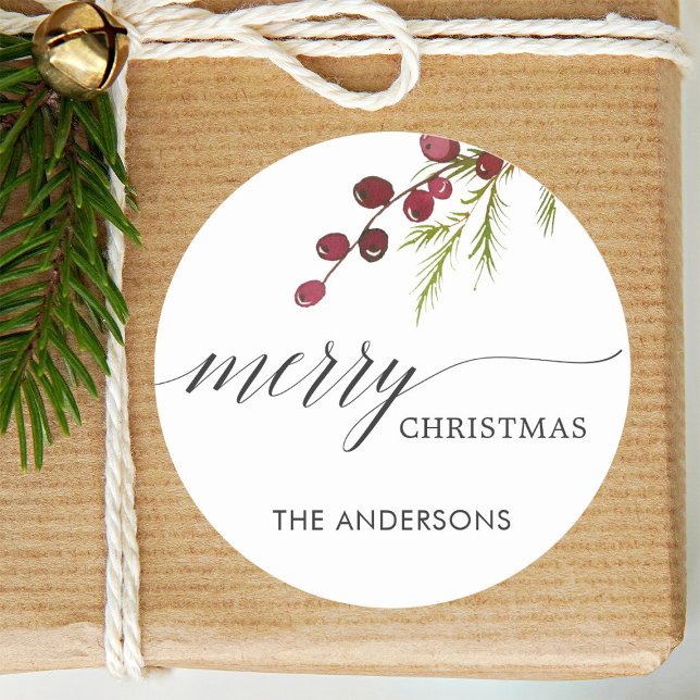 Adesivo Redondo Greenery Red Berries Foliday (Criador carregado)