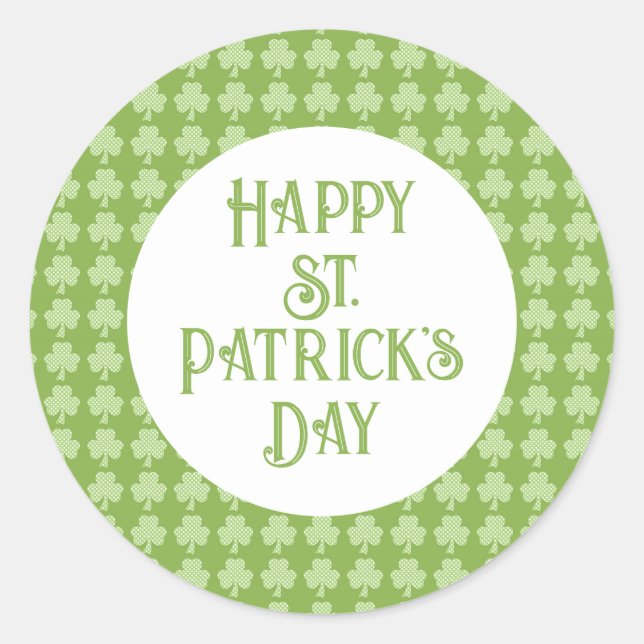 Adesivo Redondo Greenery Shamrock Clover Bolinhas dia de Patrick (Frente)