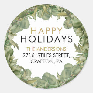 Adesivo Redondo Greenery Wreath Happy Holidays Endereço de Regress