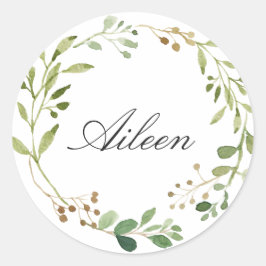 Adesivo Redondo Greenery Wreath personaliza o nome