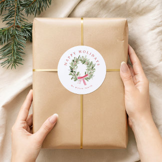 Adesivo Redondo Greenery Wreath & Red Bow Holiday
