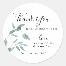 Adesivo Redondo Greeneryptus Leaf Casamento Simples Obrigado