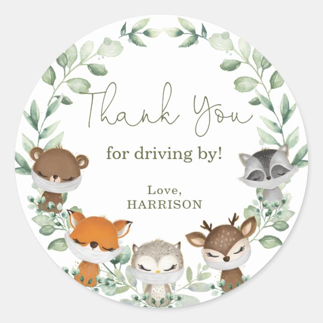 Adesivo Redondo Greeney Woodland Animais Quarentena Conduzida Por (Frente)