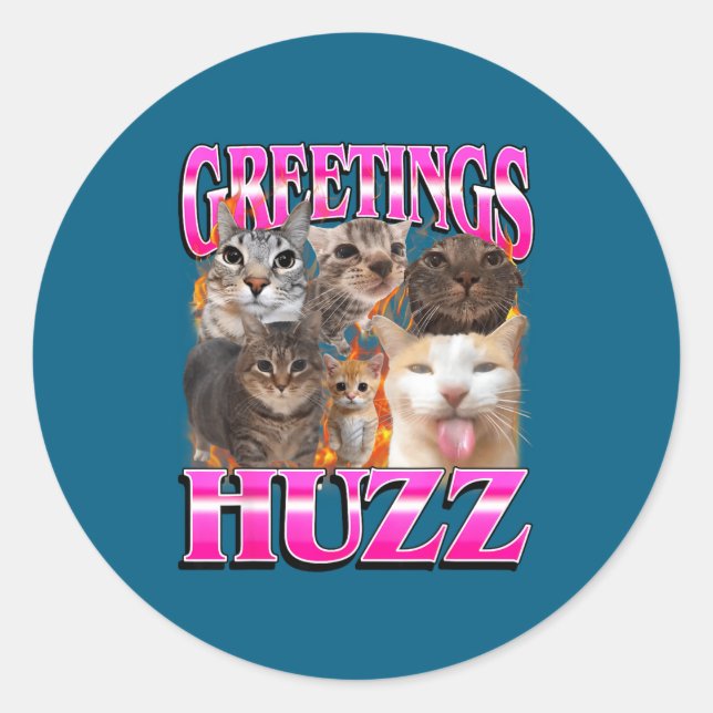 Adesivo Redondo Greetings Huzz Funny Cat Meme Bootleg Graphic Men  (Frente)